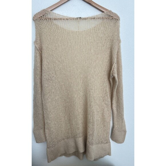 Free People Mohair Transparent Crew Neck Sand Tunic Sweater Lounge Soft Cozy M - Picture 8 of 10